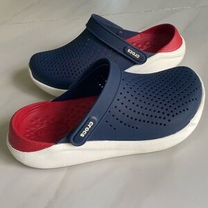 Crocs LiteRide Clogs Women 7 Men 5 Blue Mesh Red White SlipOn Casual Unisex